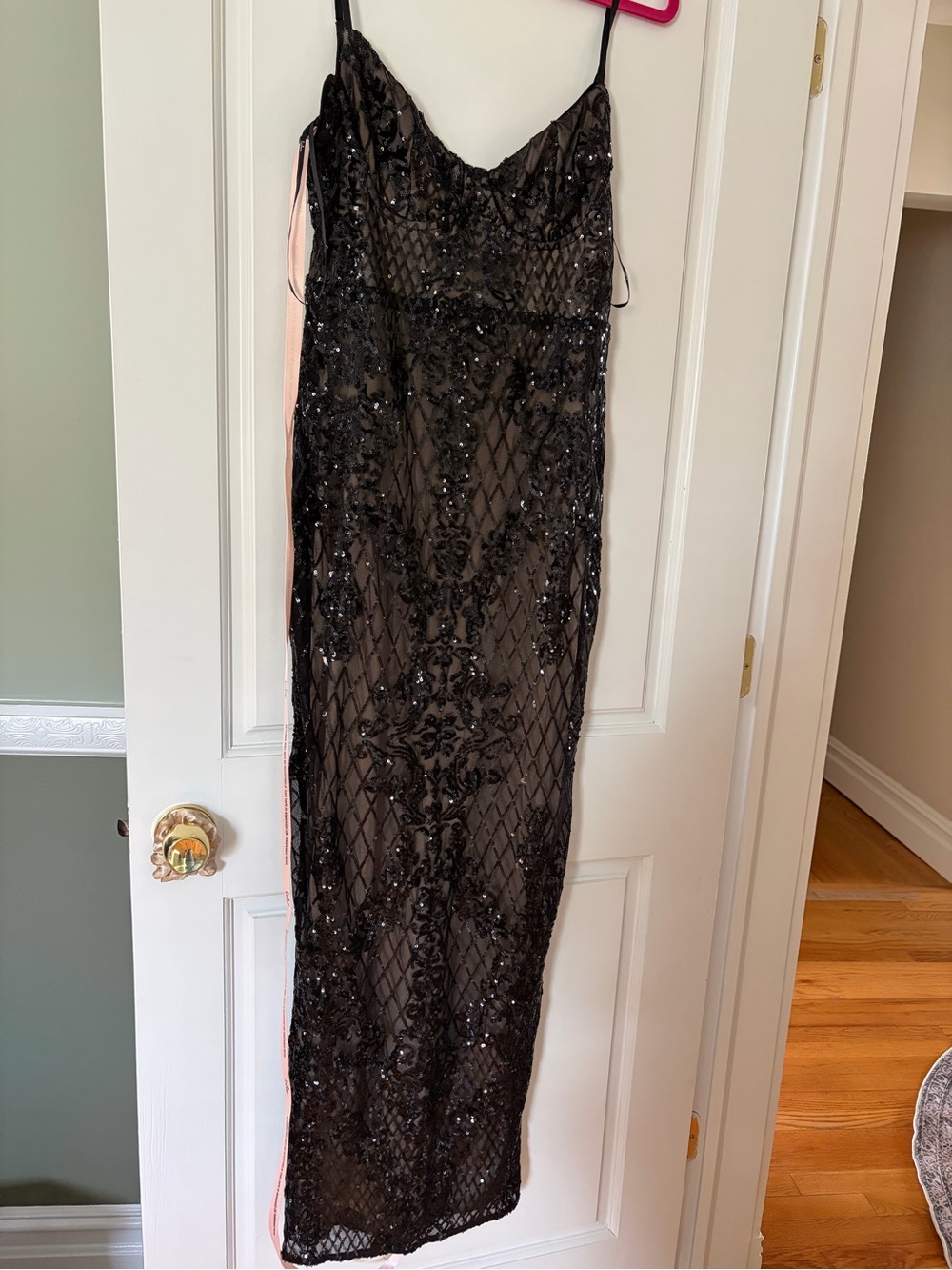 Lulu's Black Sequin Strap Dress with Nude Lining